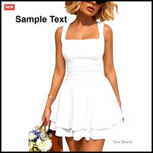 Square Neck Mini Dress with Ruffle Hem and Ruched Waist for Summer Parties